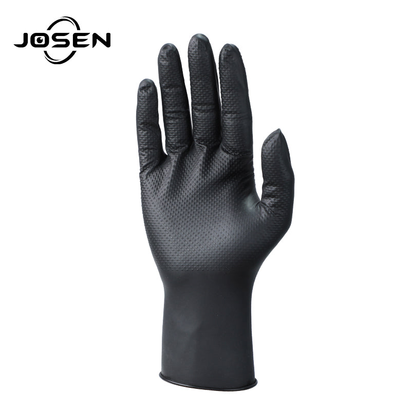 JOSEN Heavy Duty Black Industrial Nitrile Gloves with Raised Diamond Texture, 8-mil, Latex Free, 1000 PCS